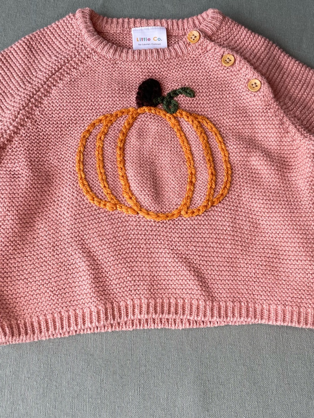 Upcycled Pink Knit Sweater with hand stitched Pumpkin